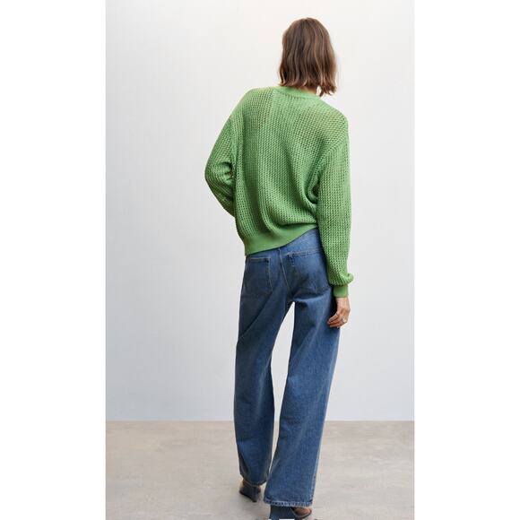 Mango Openwork Knit Green Loose Fit Sweater Small - Picture 4 of 11